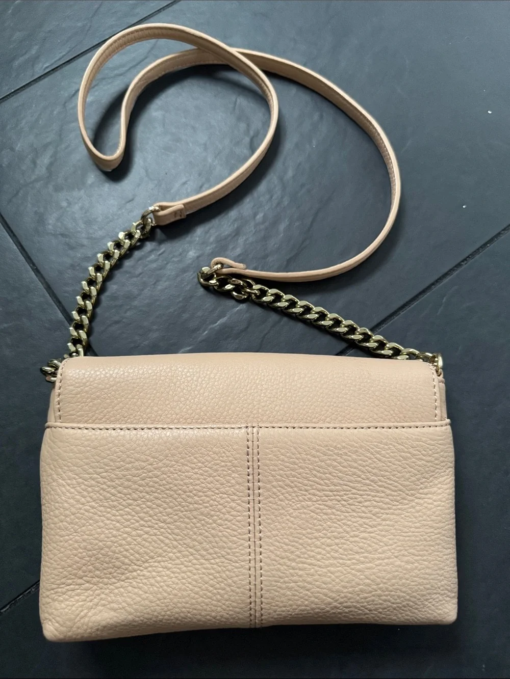 Calvin Klein Pebbled Leather Crossbody in Nude with Gold Hardware